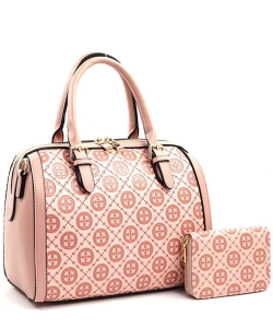 2in1 Fashion Faux Leather Geometric Boston Handbag BCH-9131W PINK